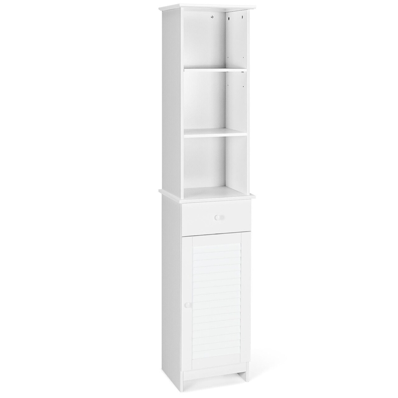 Bathroom Tall Freestanding Storage Cabinet with Drawer and Open Shelves
